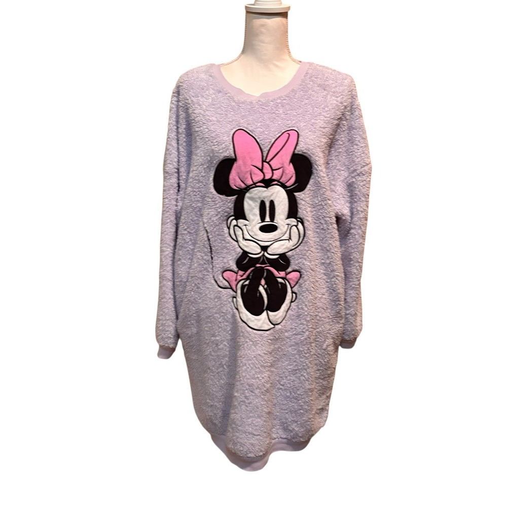 Disney Minnie Mouse Fleece Size Medium Purple Plush Lounge Nightgown Cozy